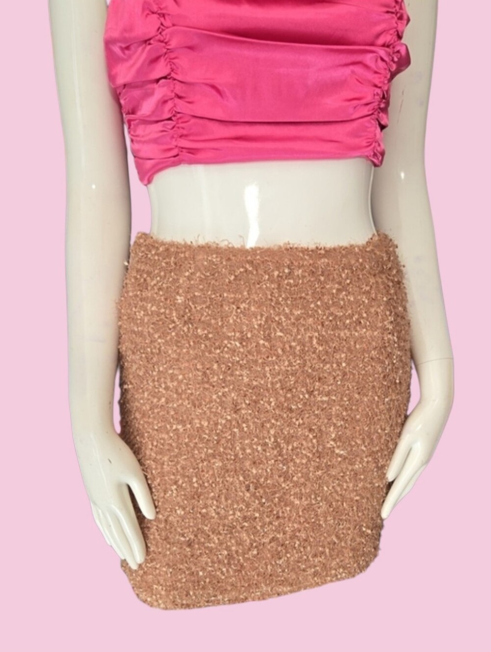 Tan fuzzy Mini Skirt